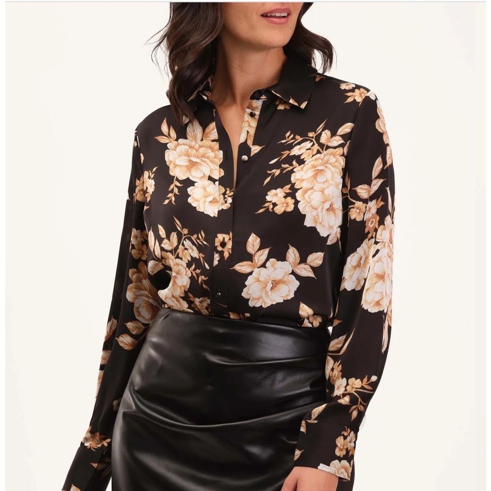 The Industry NWT Satin Midnight Floral Print Shirt
